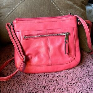 Tignanello Womens Handbag Pink Crossbody Leather Zip Closure Credit Card Slots